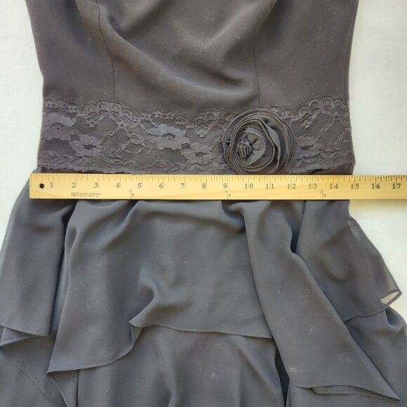 Liz Claiborne black Strapless Chiffon Dress Lace Rose Fairy Whimsigoth Dark Boho - Picture 15 of 15